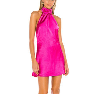Lovers + Friends Hayes Barbie Pink Satin Halter Mini Slip Dress XL Backless NEW